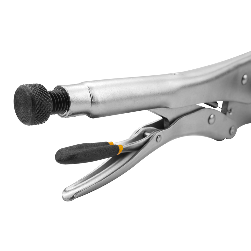 Close-up of Tolsen 11 inch C-clamp locking pliers adjustment screw and handle