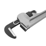 Close-up of Tolsen 14 inch pipe wrench head, showing serrated jaws