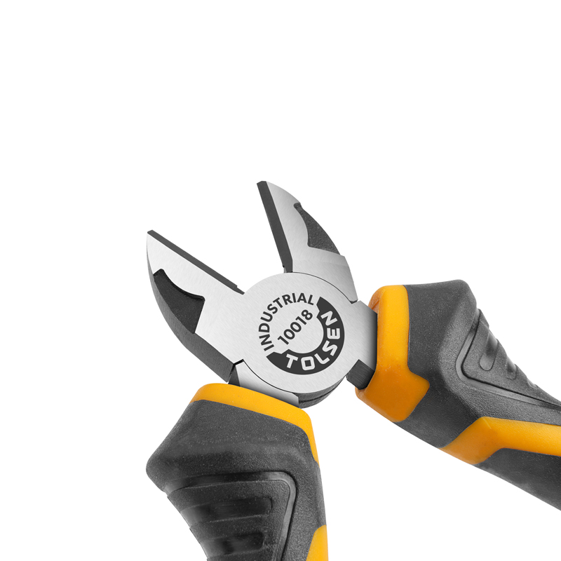 Close-up of Tolsen 6-inch diagonal cutting pliers jaws, showing cutting edge