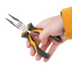 Close-up of hand holding Tolsen 6-inch long nose pliers