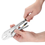 Close-up of hands adjusting Tolsen 10 inch locking pliers adjustment screw