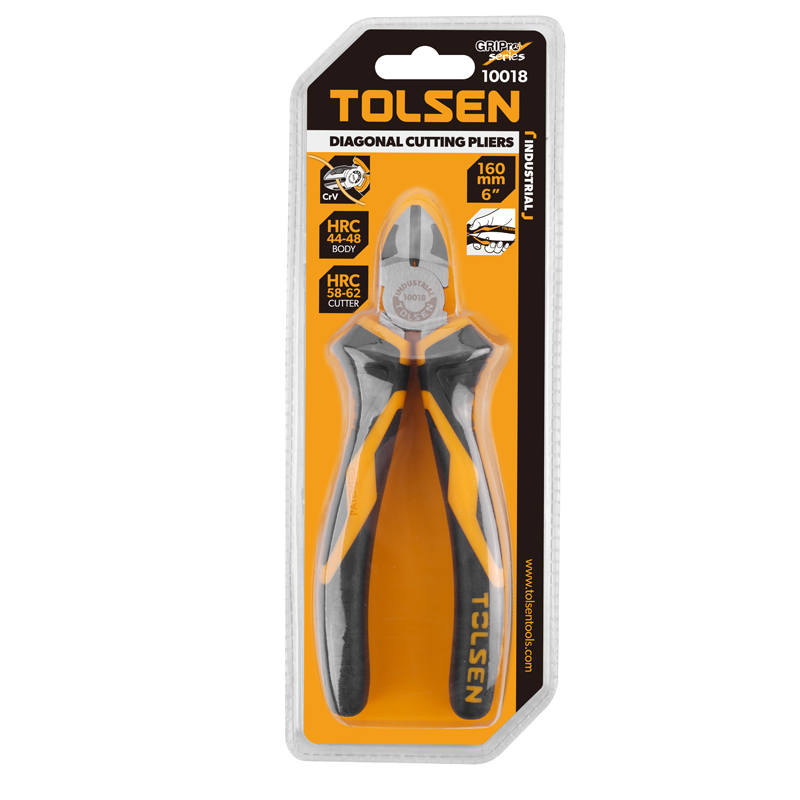 Tolsen 6-inch diagonal cutting pliers in clear plastic packaging