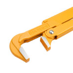 Close-up of Tolsen 90 degree bent nose pipe wrench head, showing serrated jaws