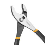 Close-up of Tolsen 8 inch slip joint pliers jaws, showing steel jaws with serrated teeth and logo