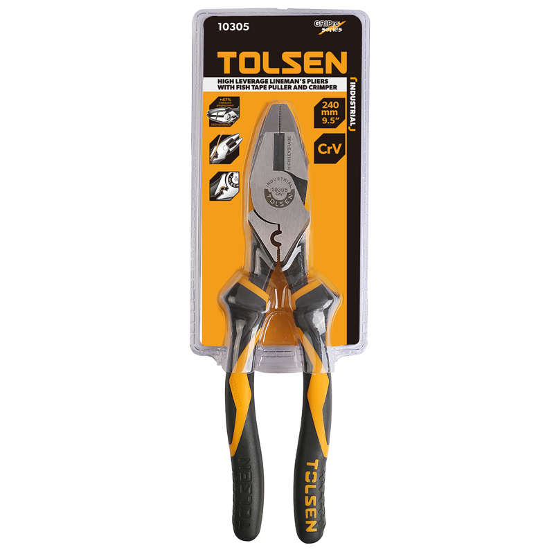 Tolsen high leverage lineman's pliers in retail packaging