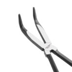 Close-up of Tolsen 11 inch 90-degree long reach pliers jaws, showing steel jaws and 90-degree angled tips