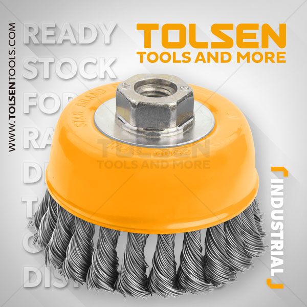 CUP TWIST WIRE BRUSH WITH NUT (HEAVY DUTY) (INDUSTRIAL) - TOLSEN TOOLS