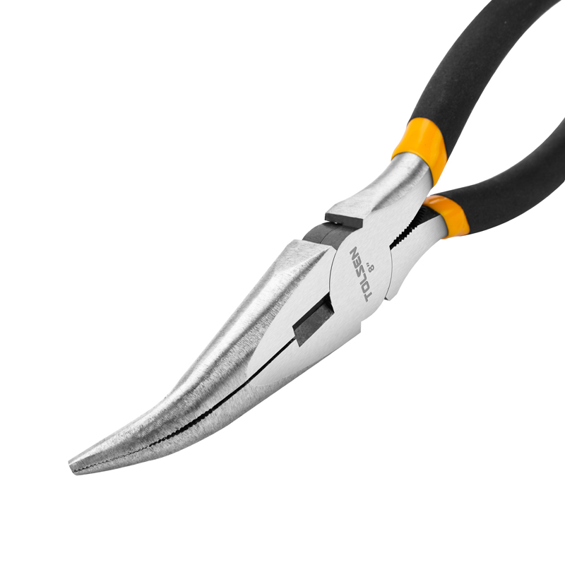 Close-up of Tolsen 8 inch bent nose pliers jaws