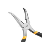 Close-up of Tolsen 8 inch bent nose pliers opened jaws, showing steel jaws and curved tips