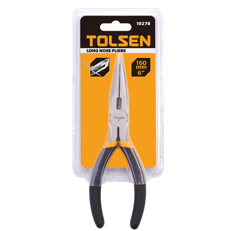 Tolsen 6 inch long nose pliers in retail packaging